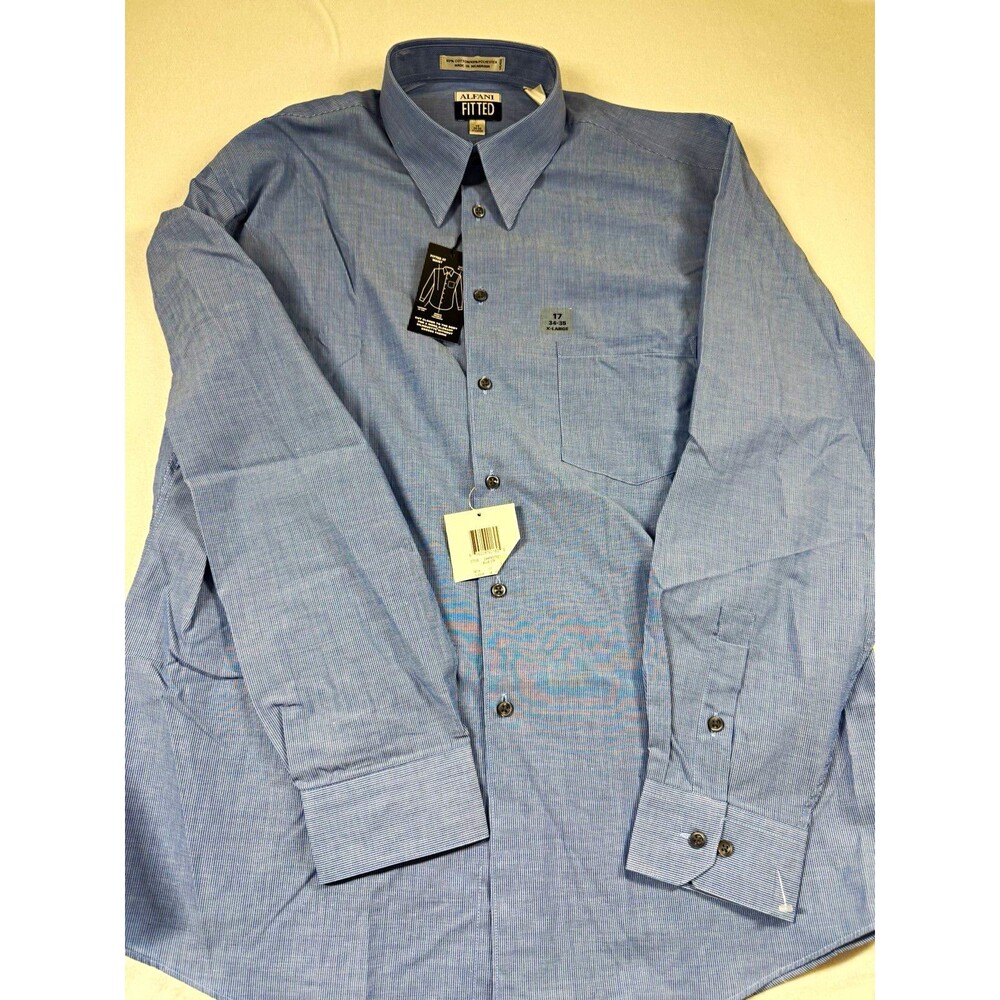 Alfani Mens Fitted Dress Shirt XL 17/34-35 Blue Striped Tapered NEW 478